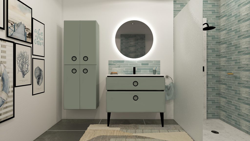 Meuble de salle de bain Jolie Môme, L 120 et colonne 2 portes