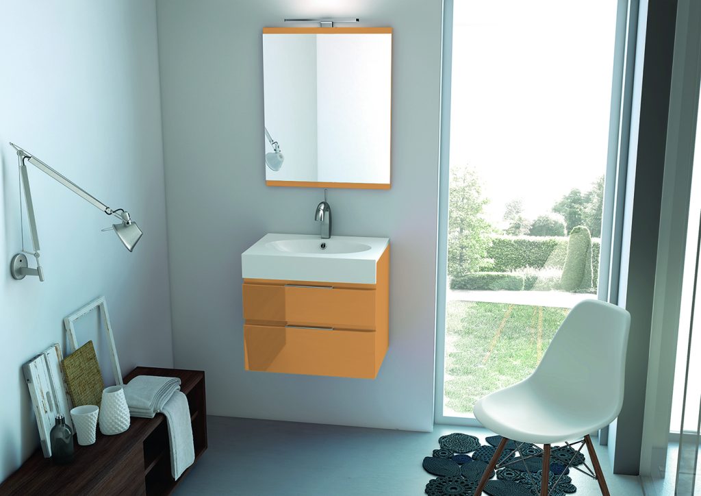 Meuble vasque 2 tiroirs Egoïste, OCRE brillant - DECOTEC