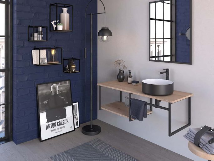 Konsole Atelier schwarzer Badezimmerschrank 120cm