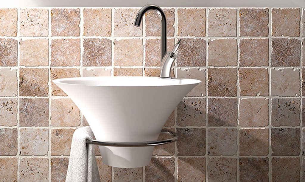 Iris-Waschbecken, weiße Farbe mit verchromtem Handtuchhalter,