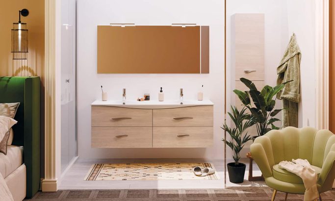 Doppelwaschbeckenschrank FLORE Graue Eiche