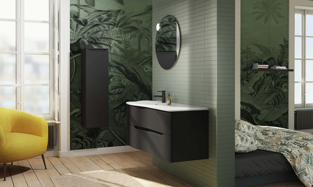 Waschbeckenschrank L130 ELOGE Farbe Schwarz