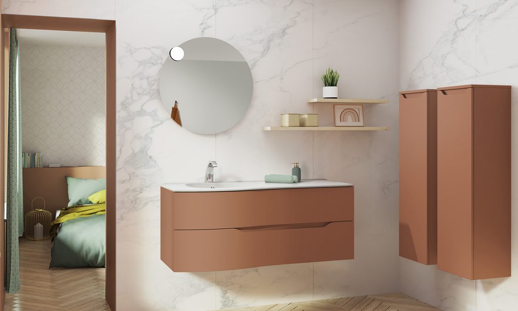 ELOGE Waschbeckenschrank, Farbe Terracotta 130 cm