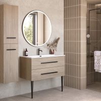 Thumbnail of http://BENTO%20100%20finition%20Chene%20brun%20-%20poignees%20Baguette%20noires%20-%20miroir%20LED%20First%20rond%20Noir%20-%20RGB