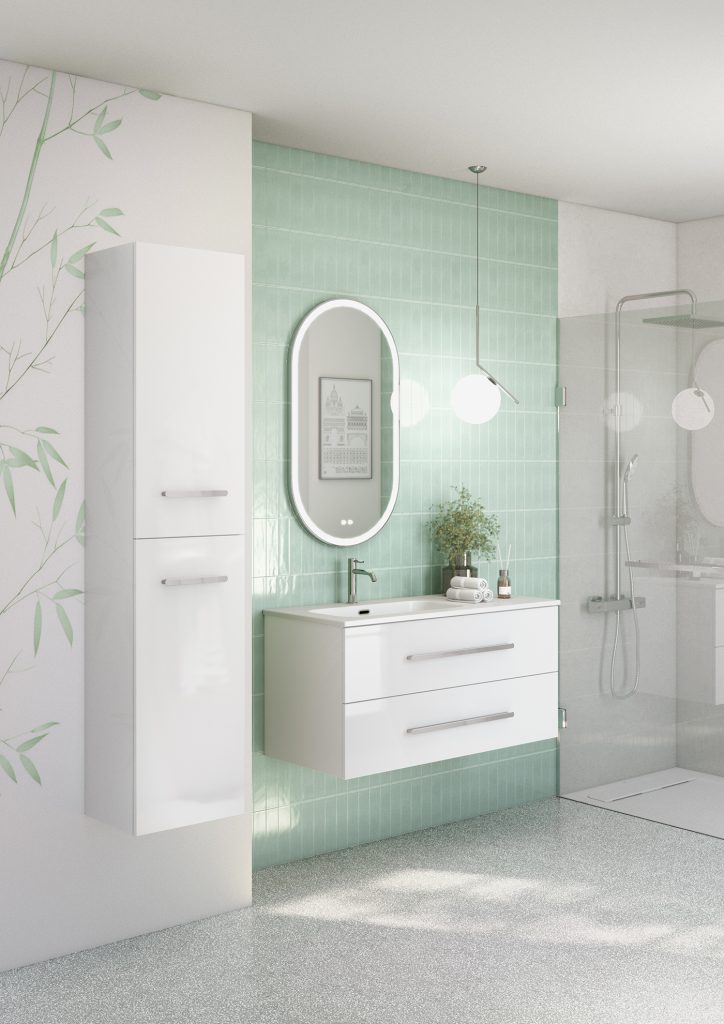 BENTO L100 Blanc - poignees BAGUETTE Chrome- miroir First Oblong Chrome - RGB