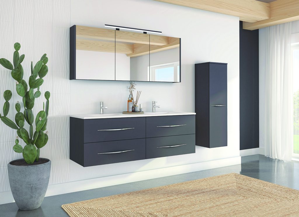 Meuble vasque BENTO L150 4T poignee Ondine - armoire Courtoisie et spot Paname L80 Noir