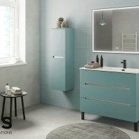 Thumbnail of http://Bento%20L100%20Ocean%20mat%20-%203T%20prise%20de%20main%20-%20plan%20Ceramique%20Galaxy%20droite%20-%20miroir%20LED%20First%20Carre%20Chrome%20-%20pieds%20Noir%20mat%20-%20demi-colonne%20assortie