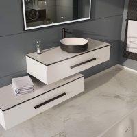 Thumbnail of http://Bento%20L120%20Blanc%20mat%20-%20poignee%20Baguette%20noire%20-%20plan%20compact%20Blanc%20et%20vasque%20Perle