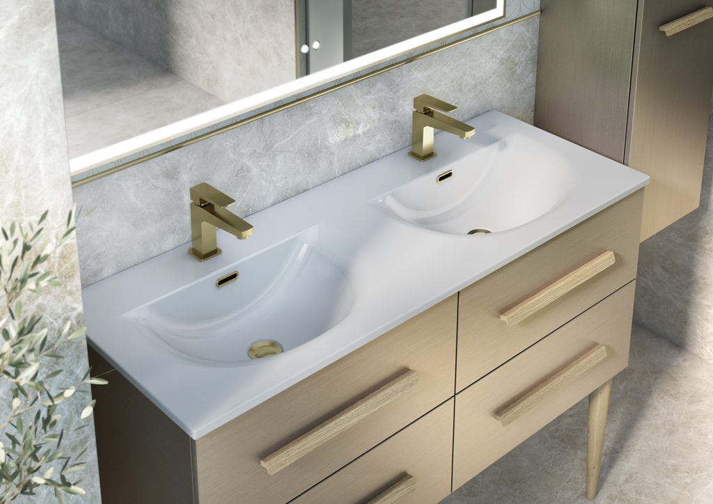 Meuble double vasque Bento, couleur champagne