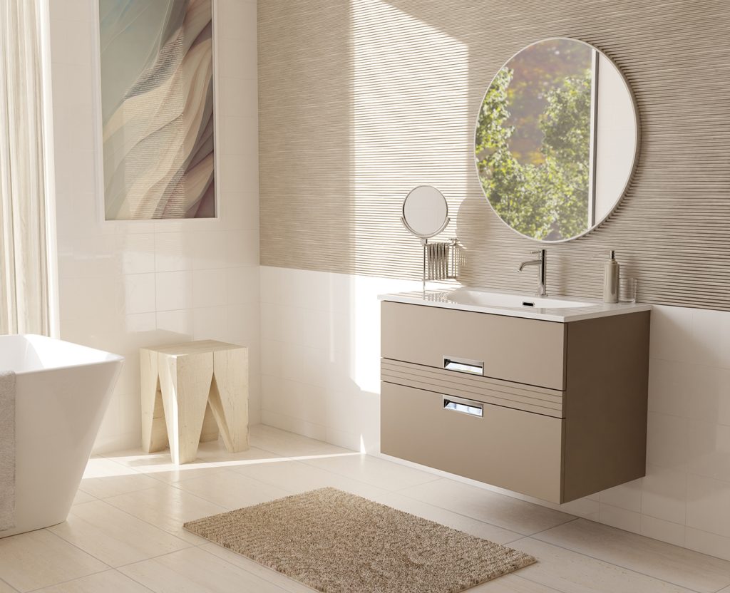 DECOTEC-Vibrato_L80 laque Champagne mat - plan Stellaris - miroir First rond Chrome